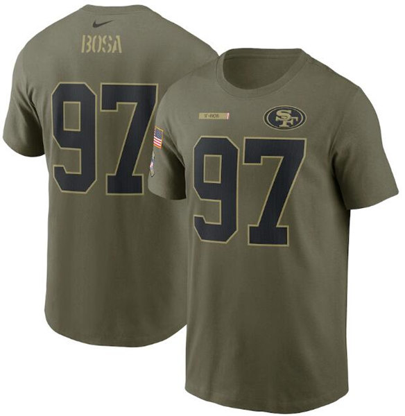Men's San Francisco 49ers #97 Nick Bosa 2021 Olive Salute To Service Legend Performance T-Shirt
